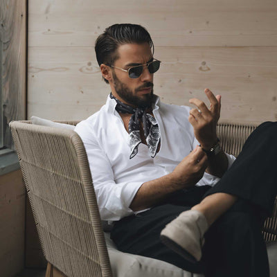 mens black silk square neck scarf bandana