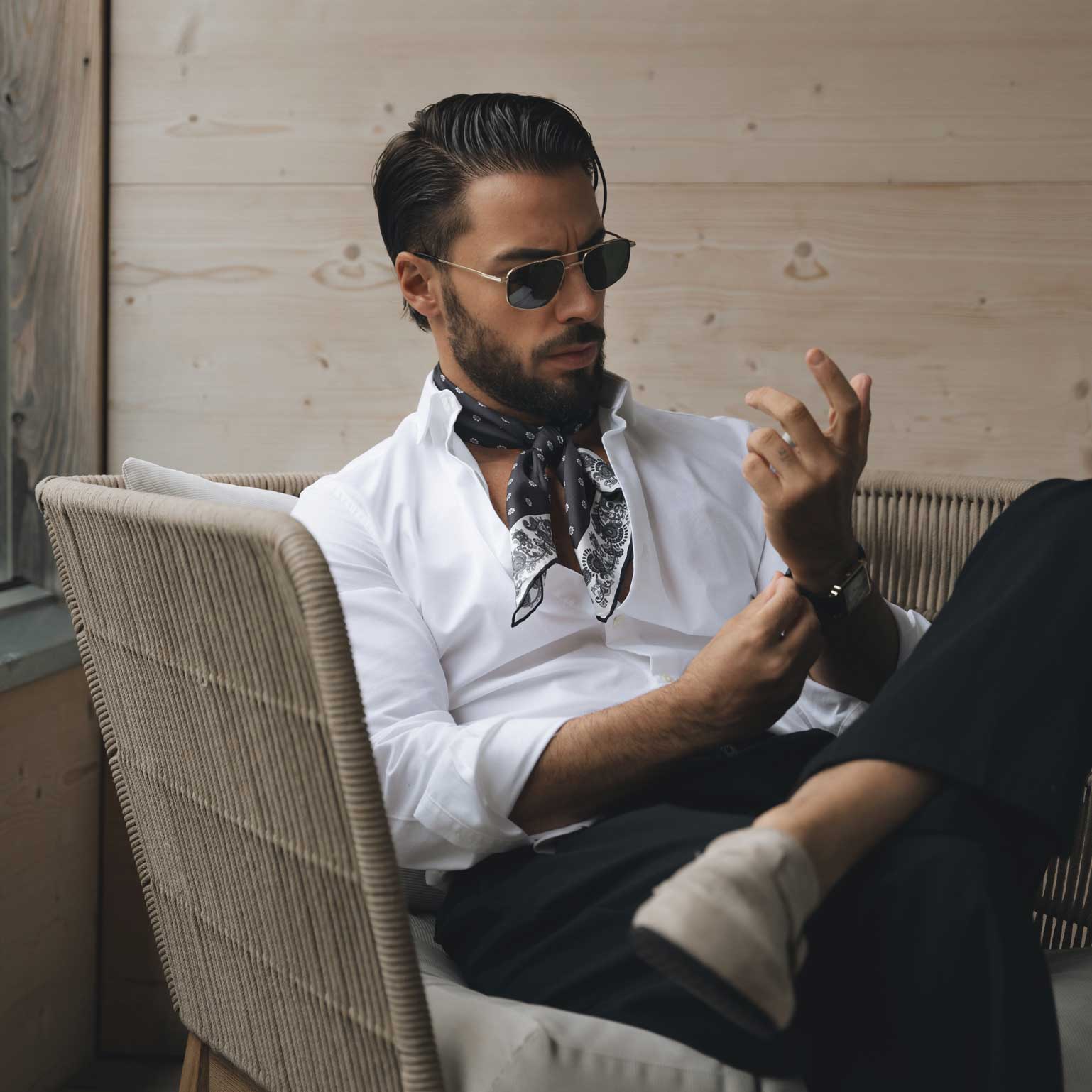 Black designer Italian silk neckerchief