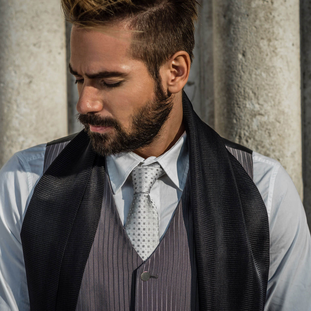 Silver Grey Formal Silk Jacquard Tie - Made in Italy