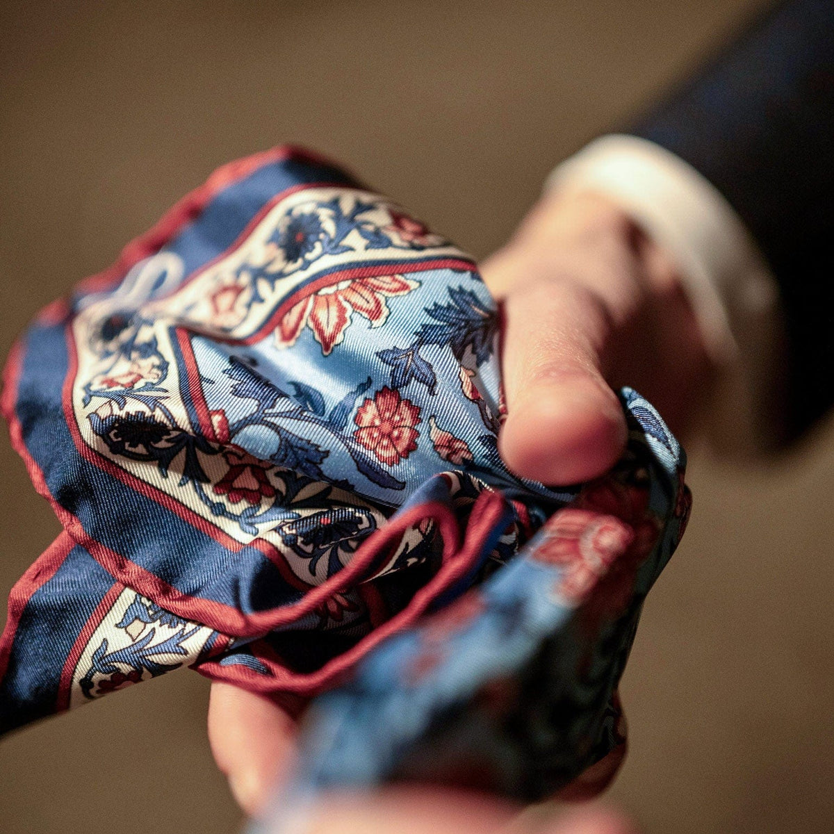 Large hand rolled Italian silk pocket square