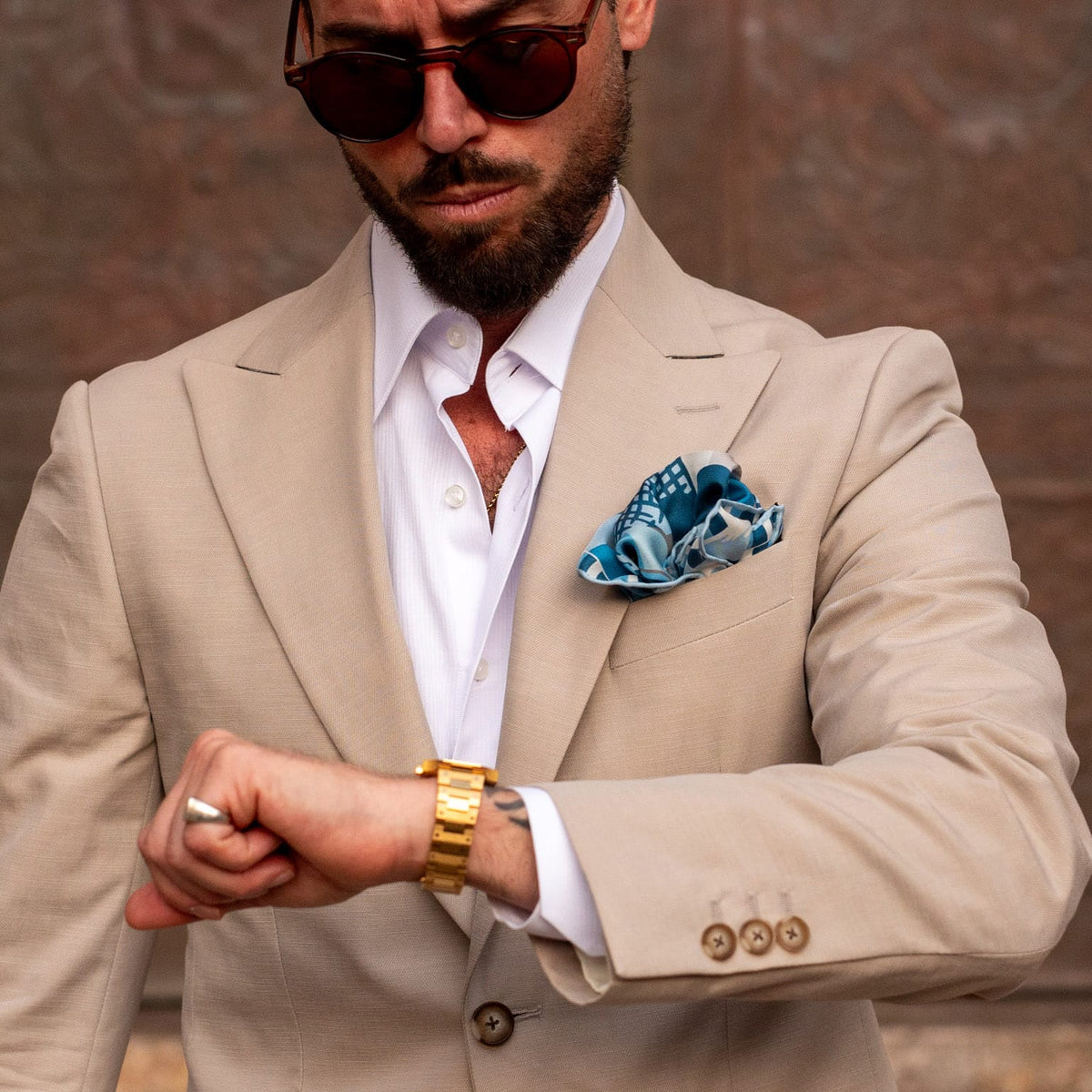 Luxury Blue Floral Silk Pocket Square