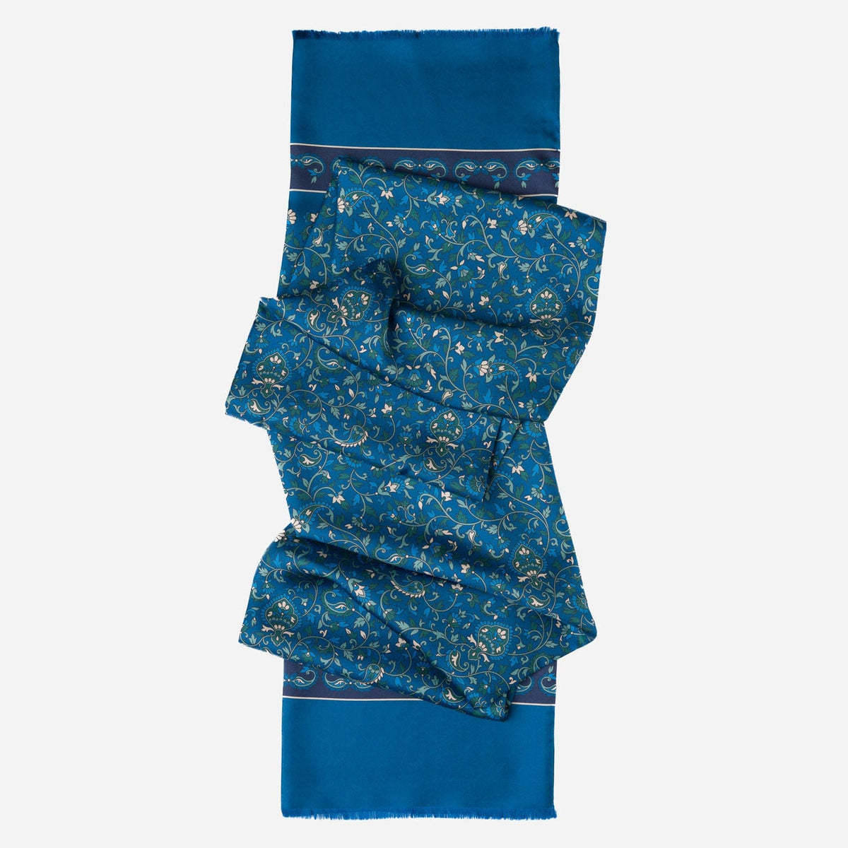 Blue floral tubular silk scarf