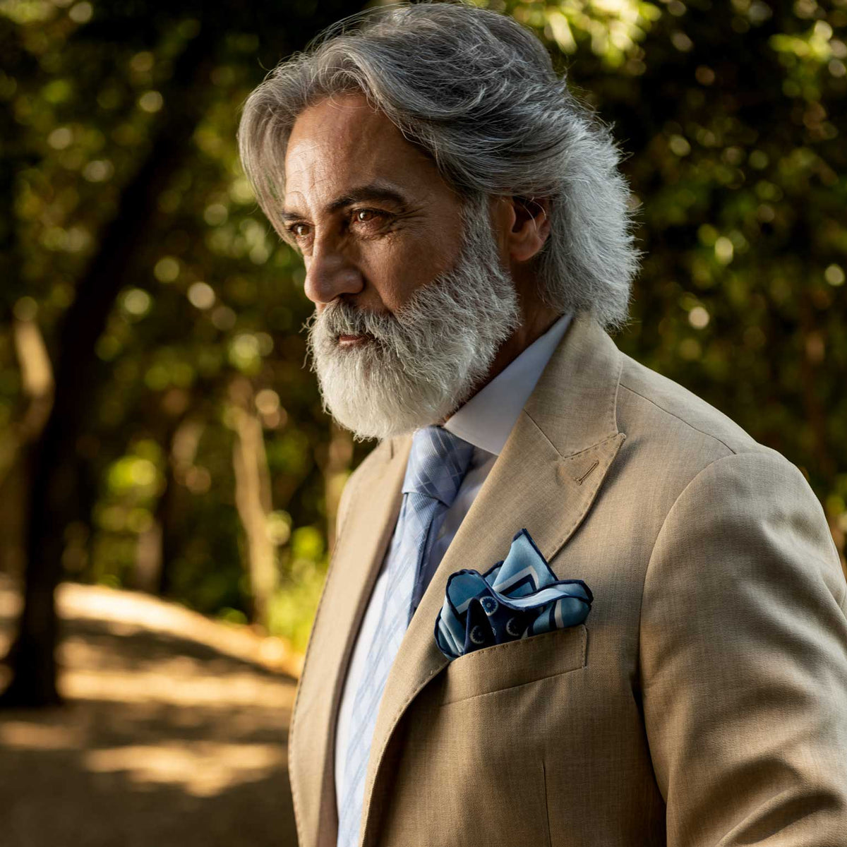 Blue Large Silk Italian Pocket Square