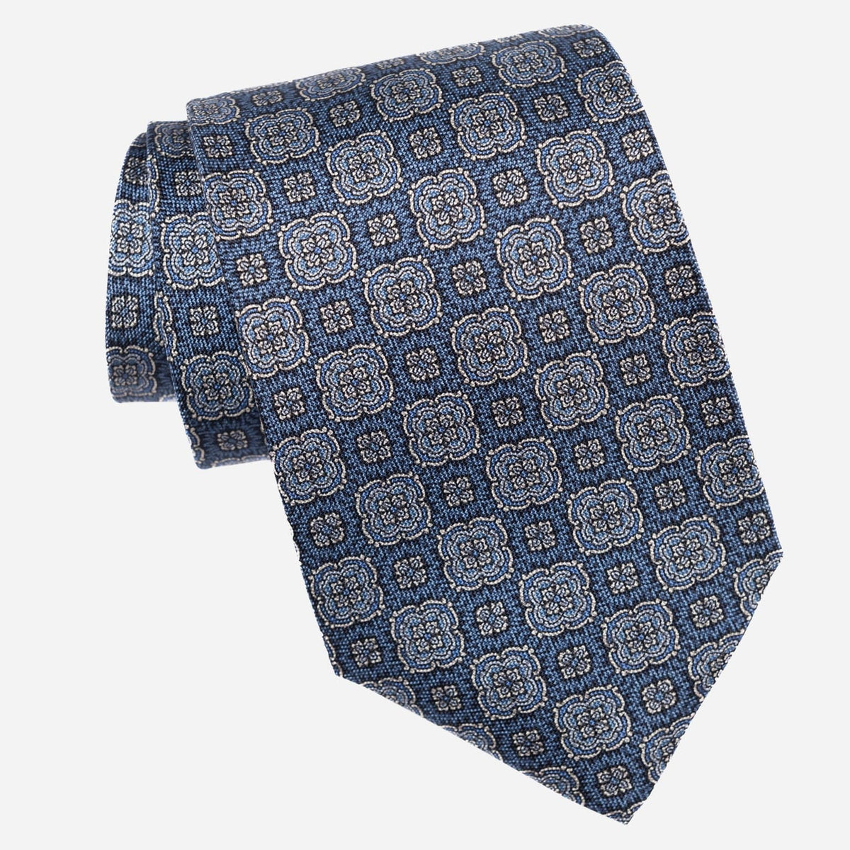 Handmade Blue Medallion Italian Silk Tie