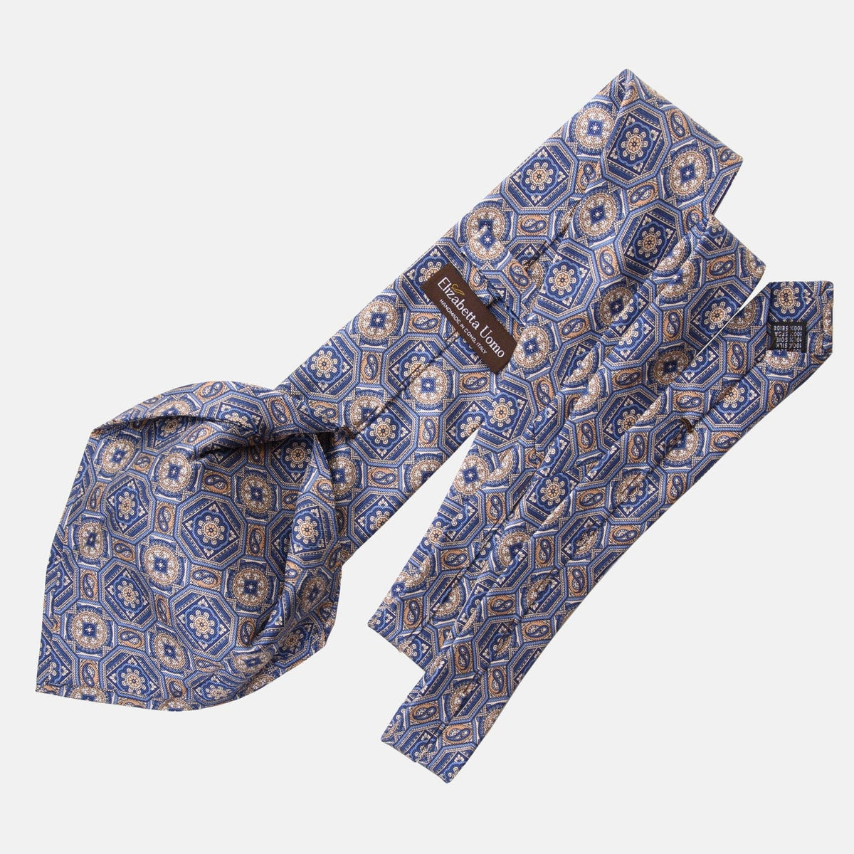 Blue and Tan Handmade Italian Silk Tie