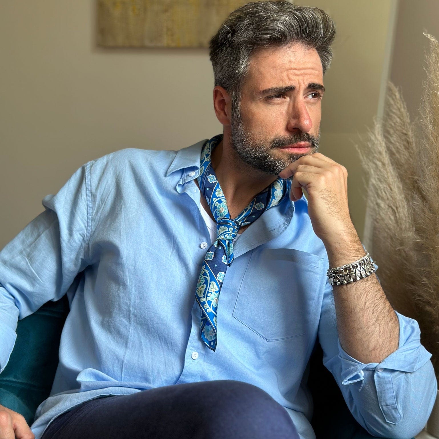 Large Mens Blue Italian Silk Bandana