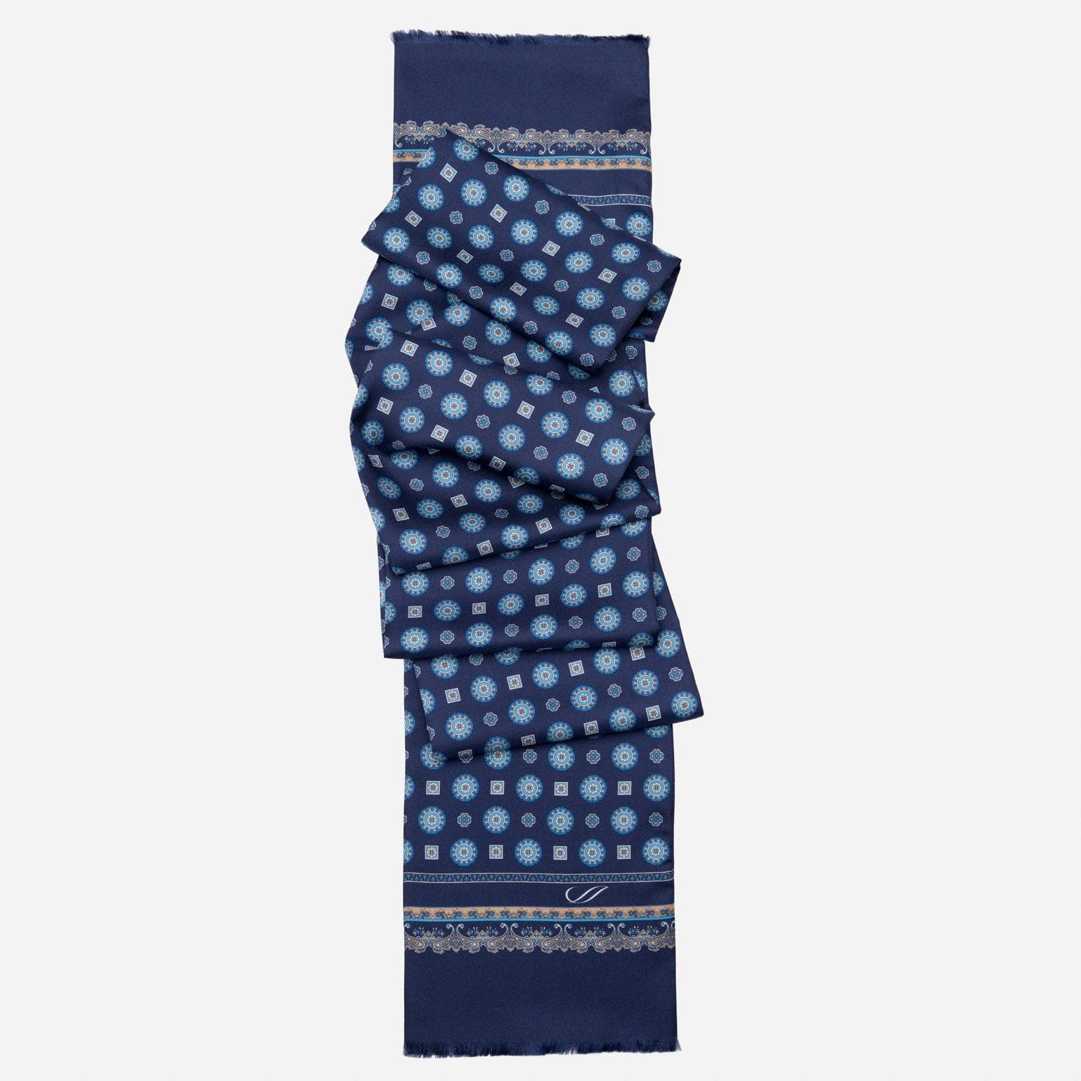 Mens Blue Italian Slim Silk Scarf