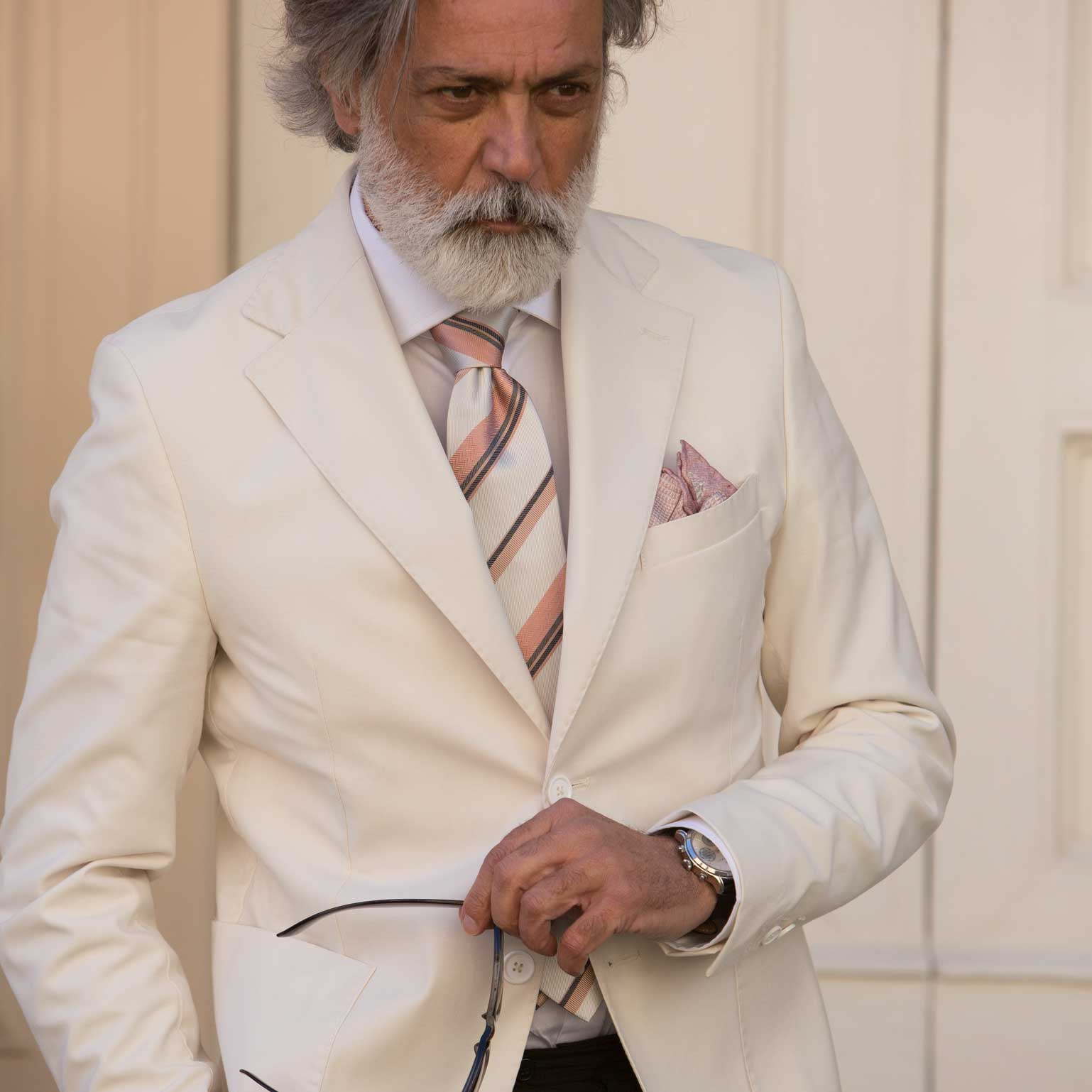 Designer Striped Silk Tie - Blush & Grey