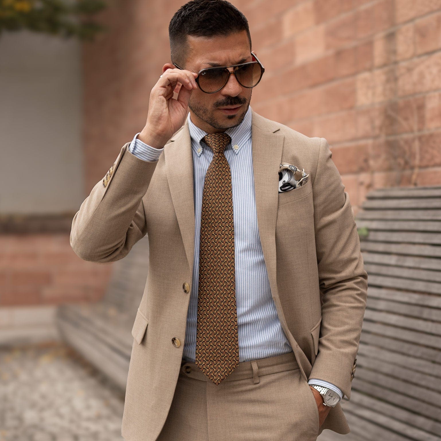 Luxury Brown Equestrian Handmade Italian Silk Tie