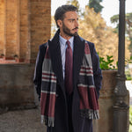 Burgundy Plaid Wool Cashmere Scarf