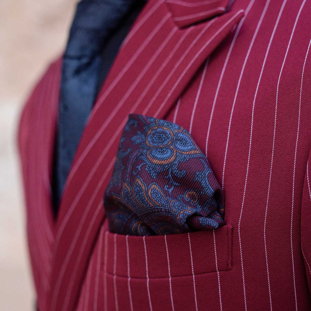 designer Italian madder silk pocket square