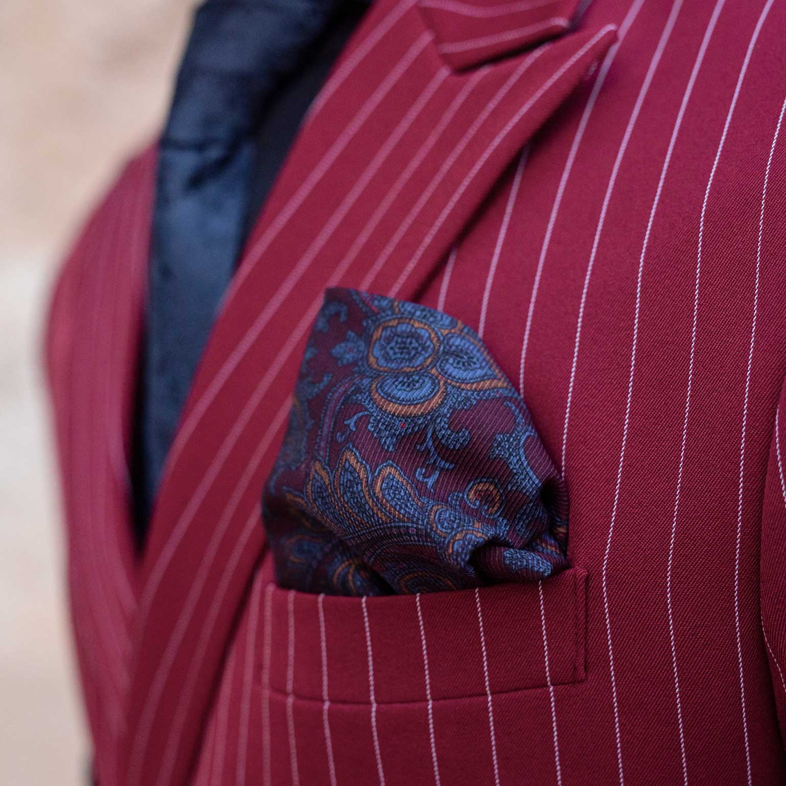 Burgundy Navy Madder Silk Pocket Square