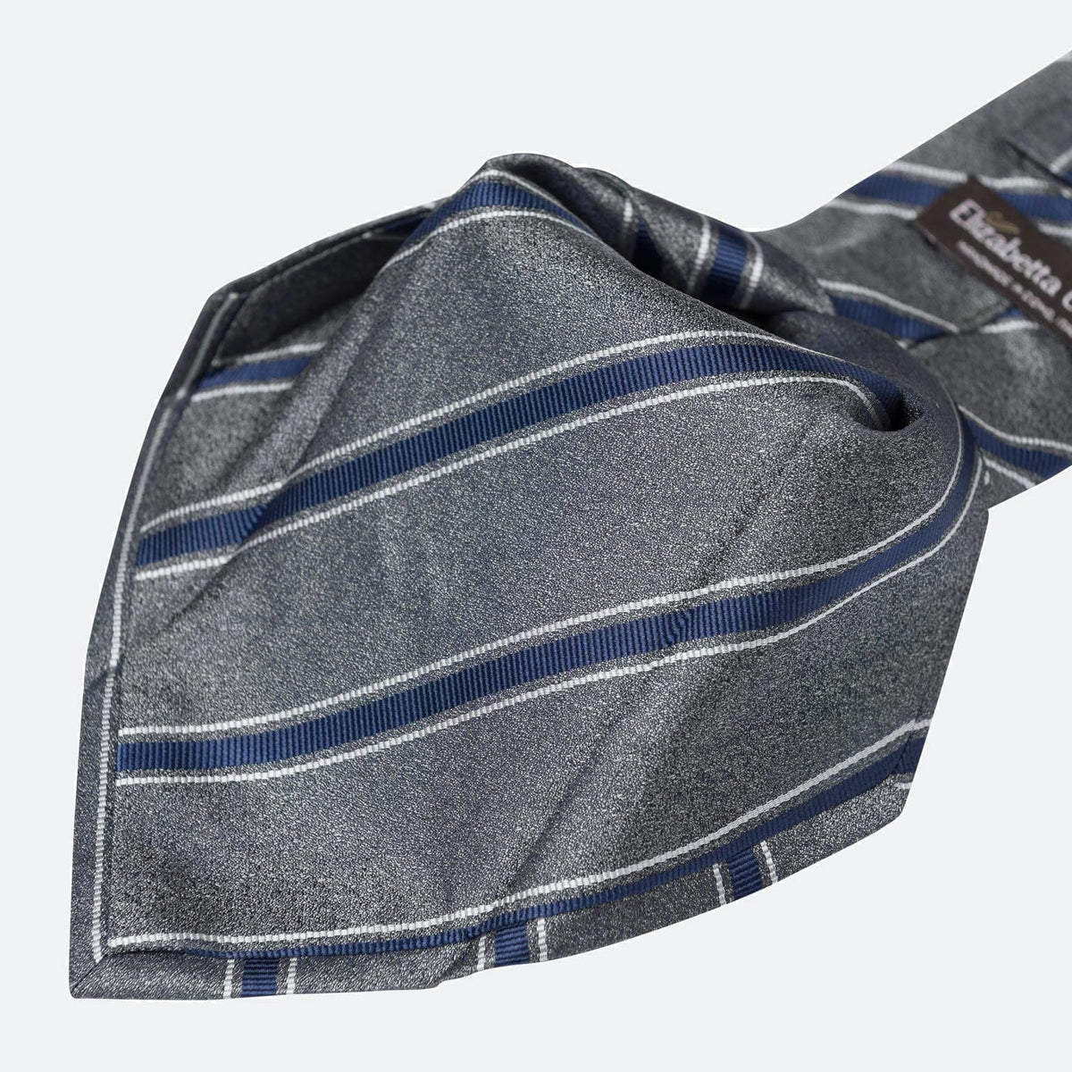 dark grey and blue striped handmade Italian silk tie