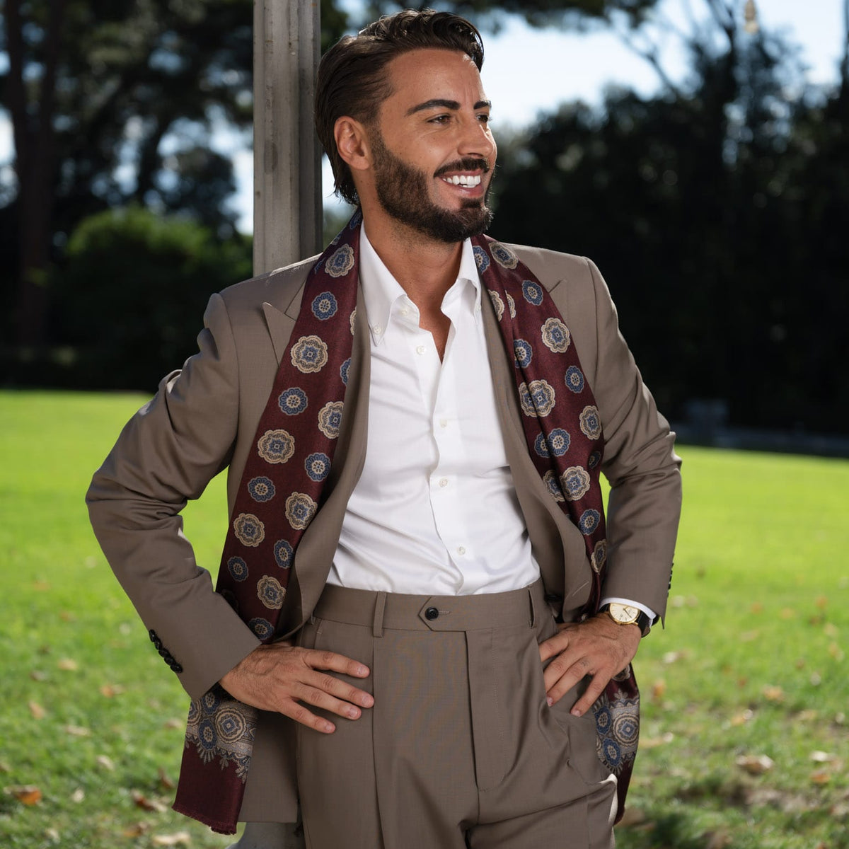 Men's Burgundy Silk Scarf Made in Italy