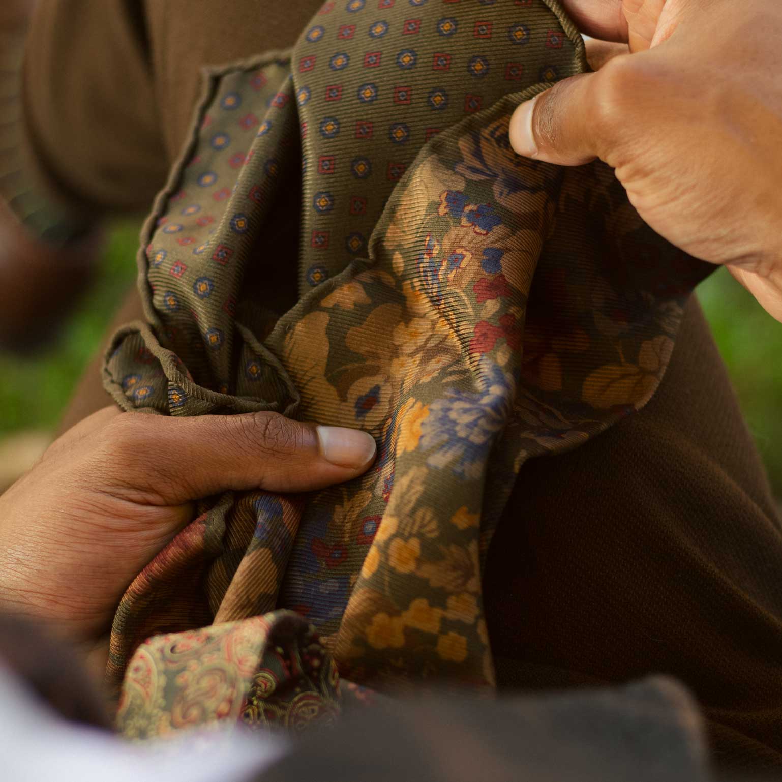 Double Sided Silk Pocket Square Floral Green
