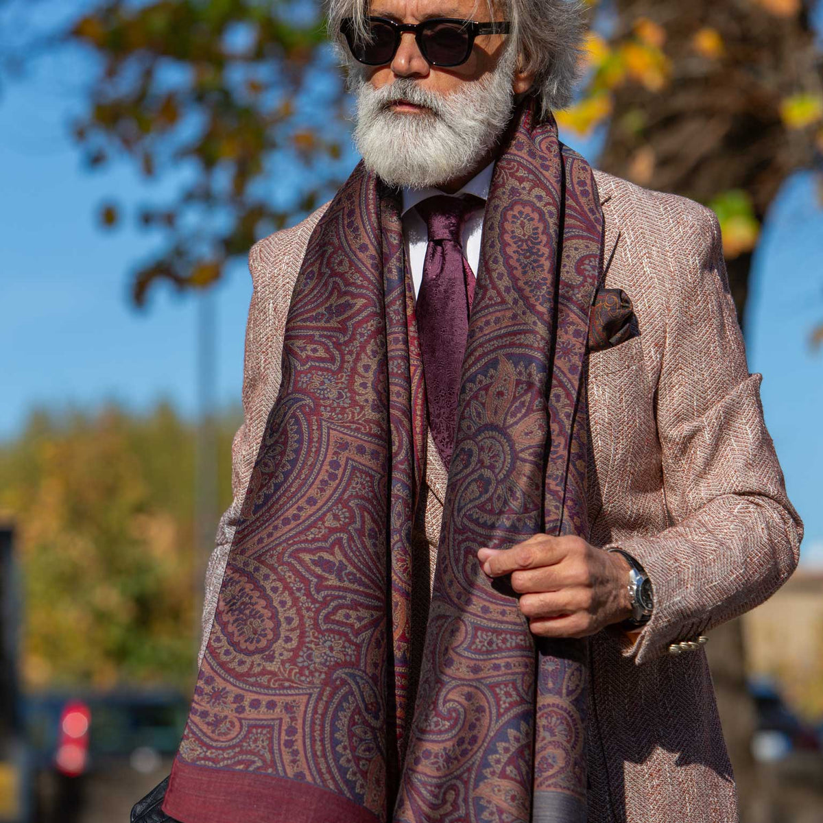Burgundy Paisley Italian Wool Silk Scarf