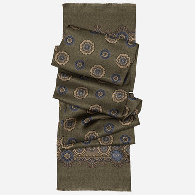 Italian Designer Men's Green Silk Scarf