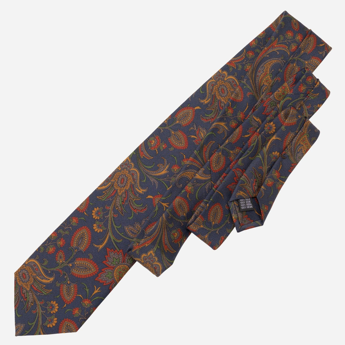 Navy Blue Floral Italian Madder Silk Tie