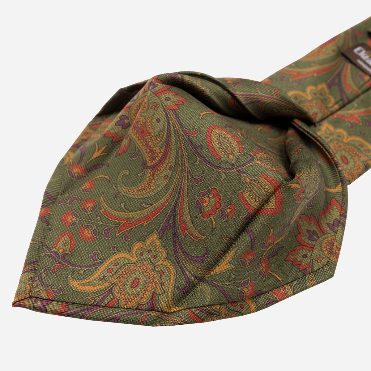 Olive Green Floral Italian Madder Silk Tie