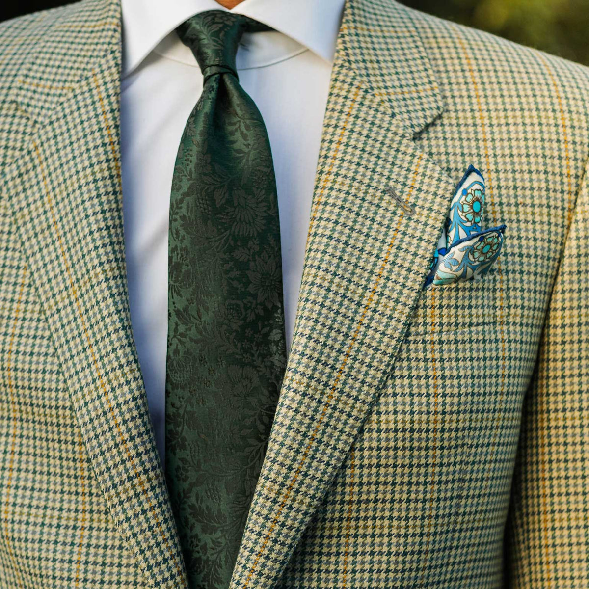 Solid Green Floral Designer Silk Tie