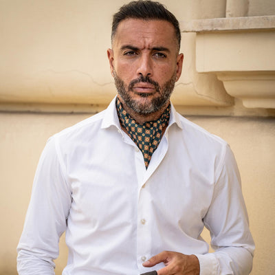 Men's Italian handmade forest green silk ascot cravat