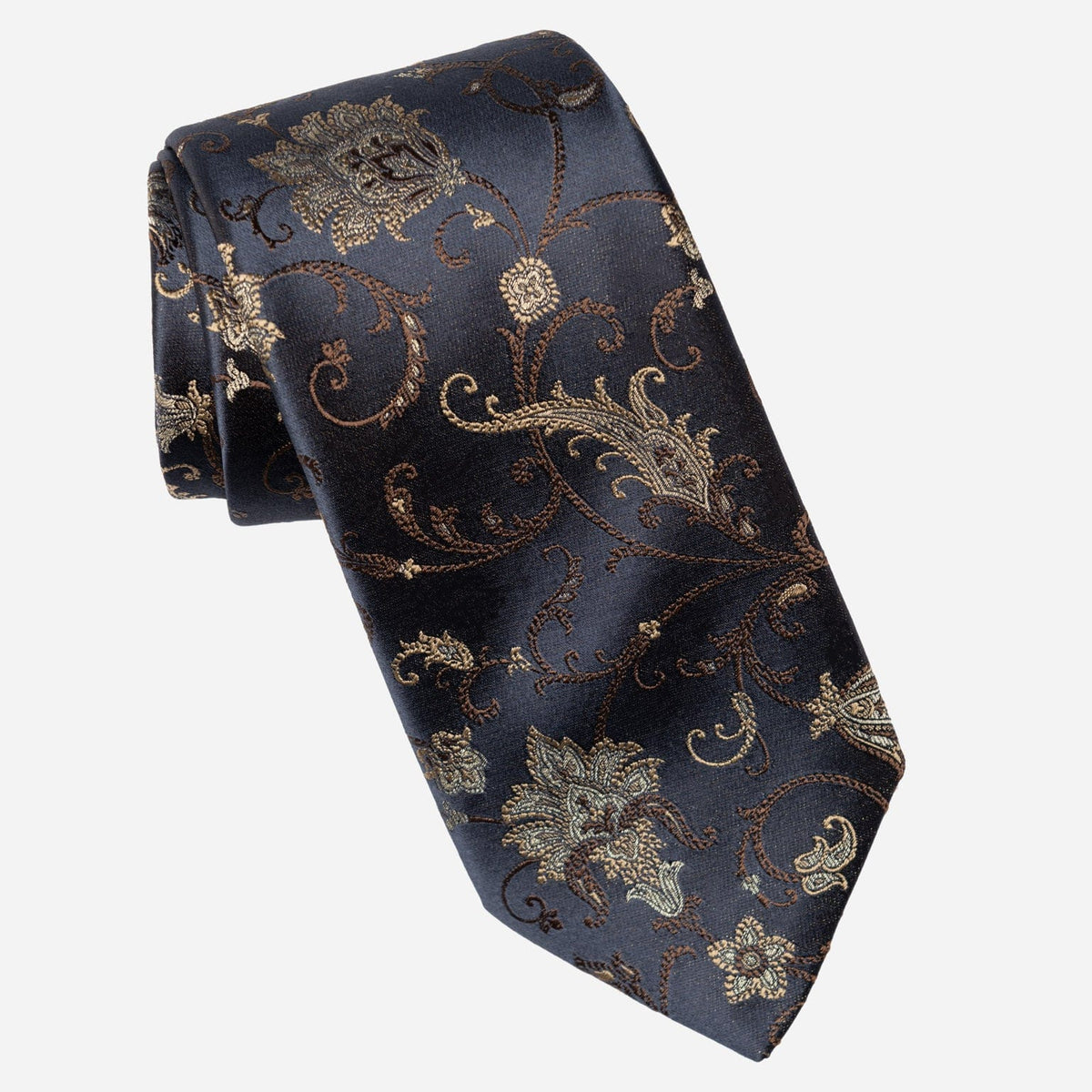 Italian Handmade Dark Blue Floral Silk Tie
