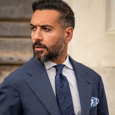 men's formal navy blue silk handmade Italian tie