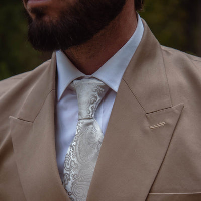 Silver Pearl Silk Paisley Formal Tie - Made in Italy