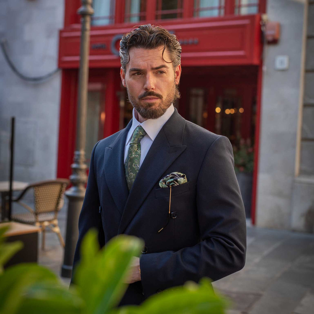 Italian Silk Pocket Square Black Floral