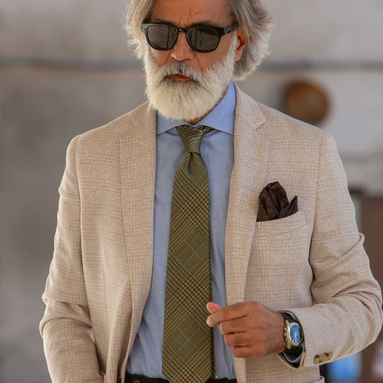 Italian Green Plaid Handmade Silk Tie