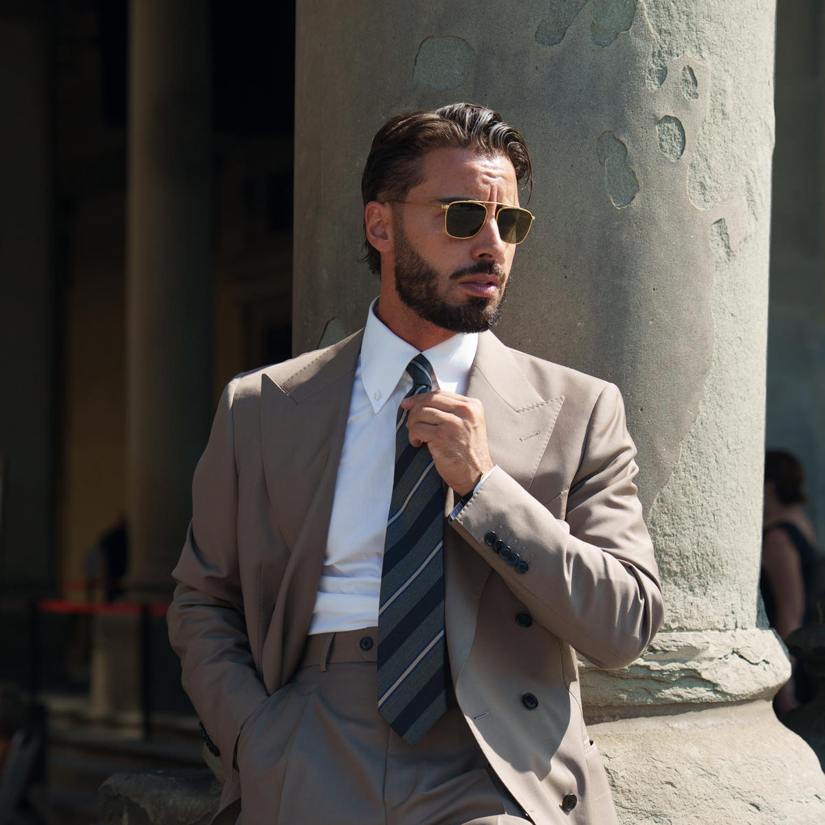 Grey Silk Striped Italian Designer Tie
