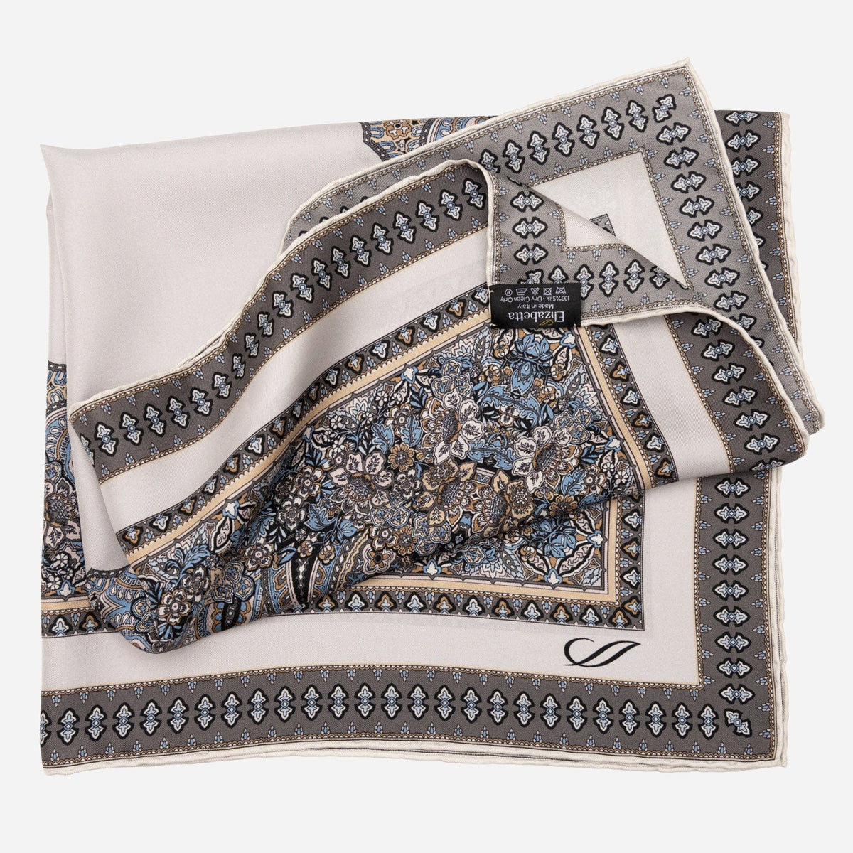 Italian Silk Neckerchief - Grey and Blue