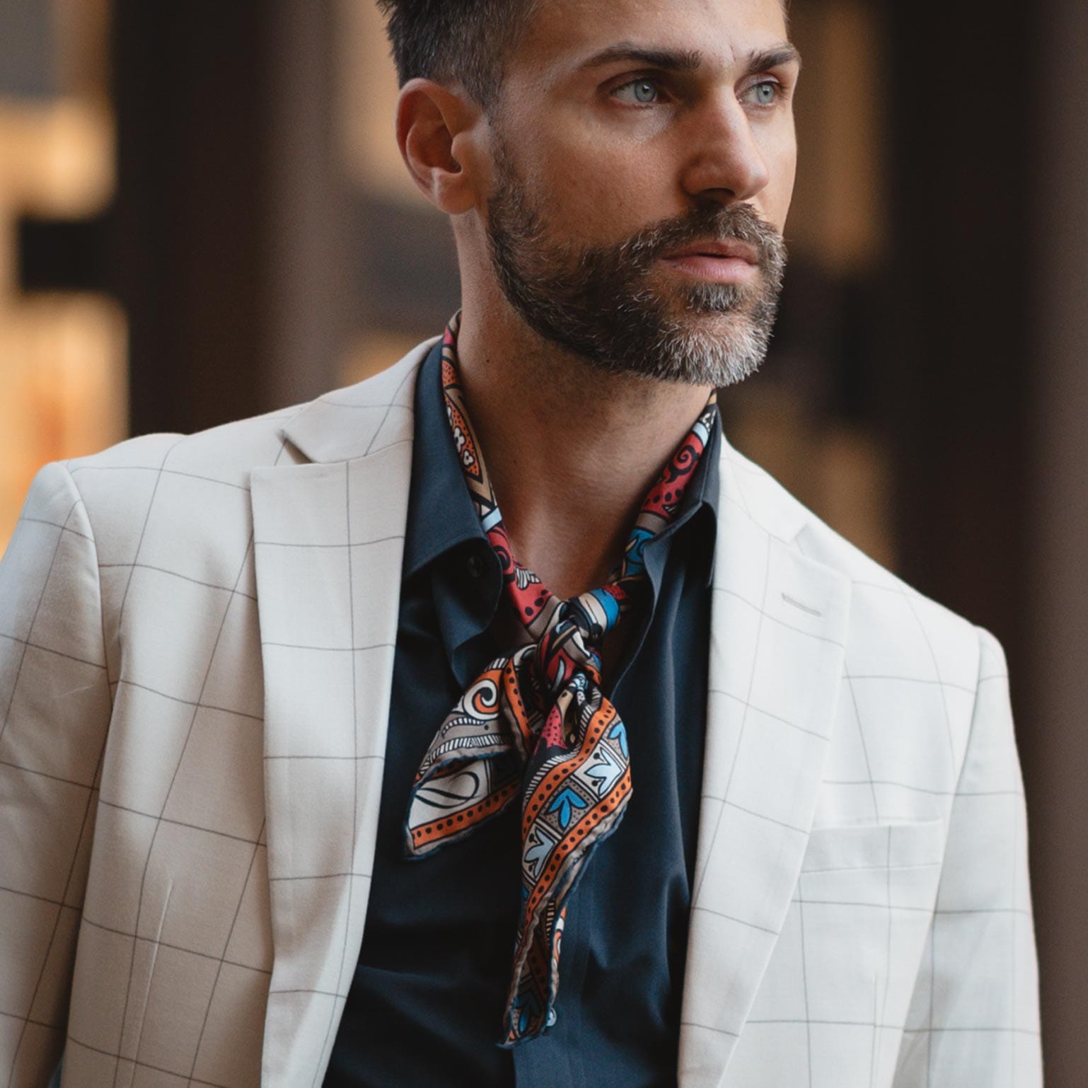 Italian Silk Neckerchief - Red Mosaic Pattern