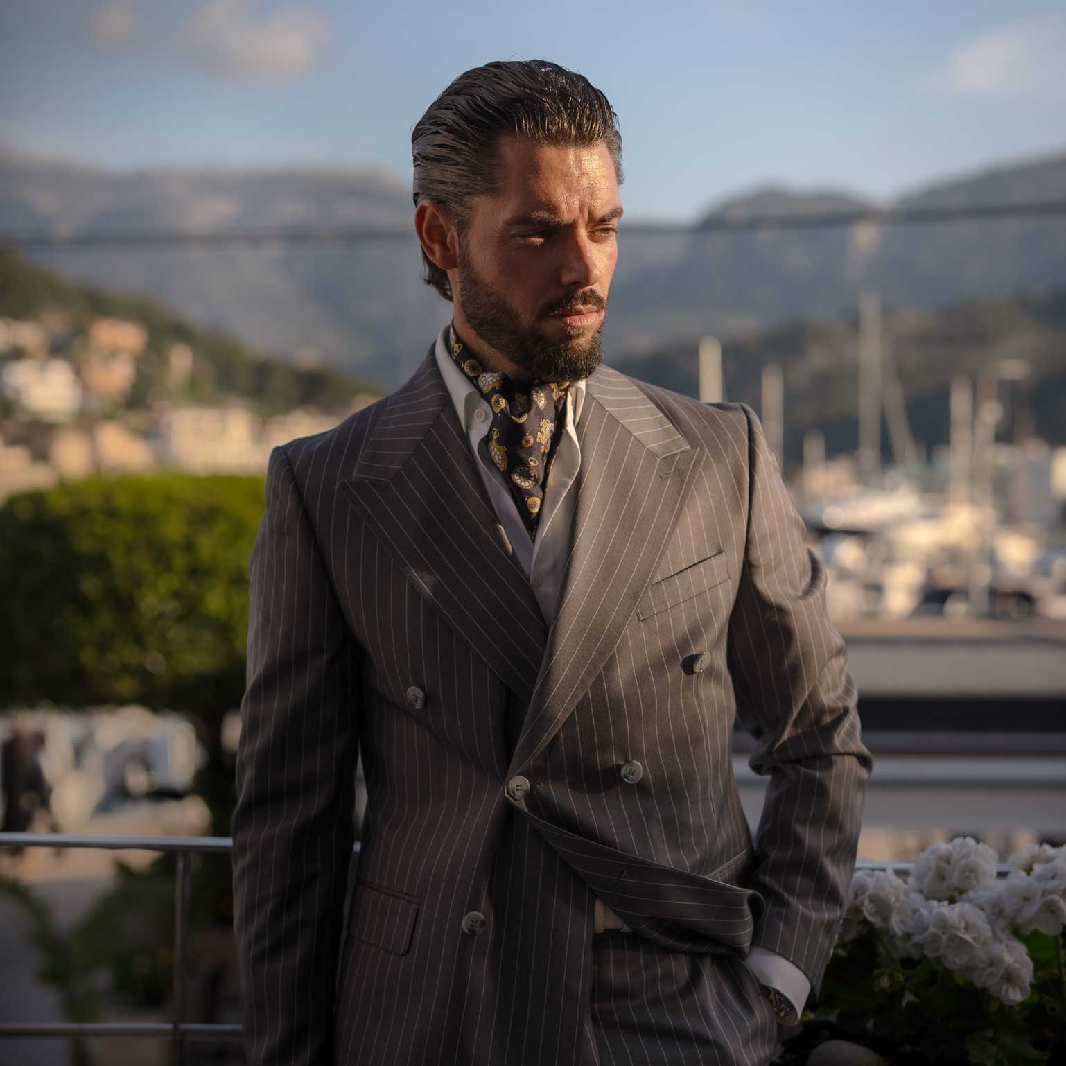 Italian Black Silk Ascot Tie Day Cravat