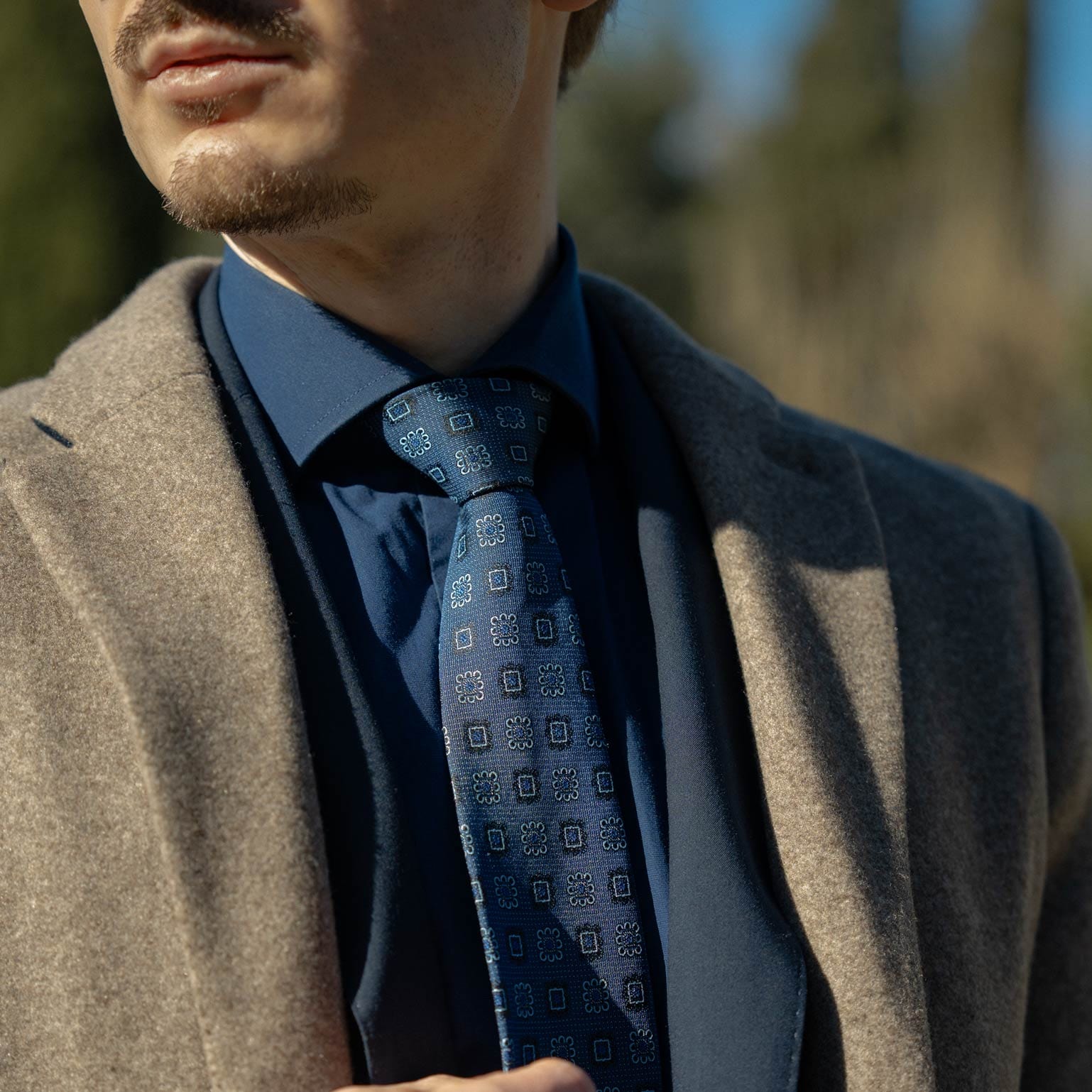 Blue Silk Jacquard Tie - Handmade in Como italy