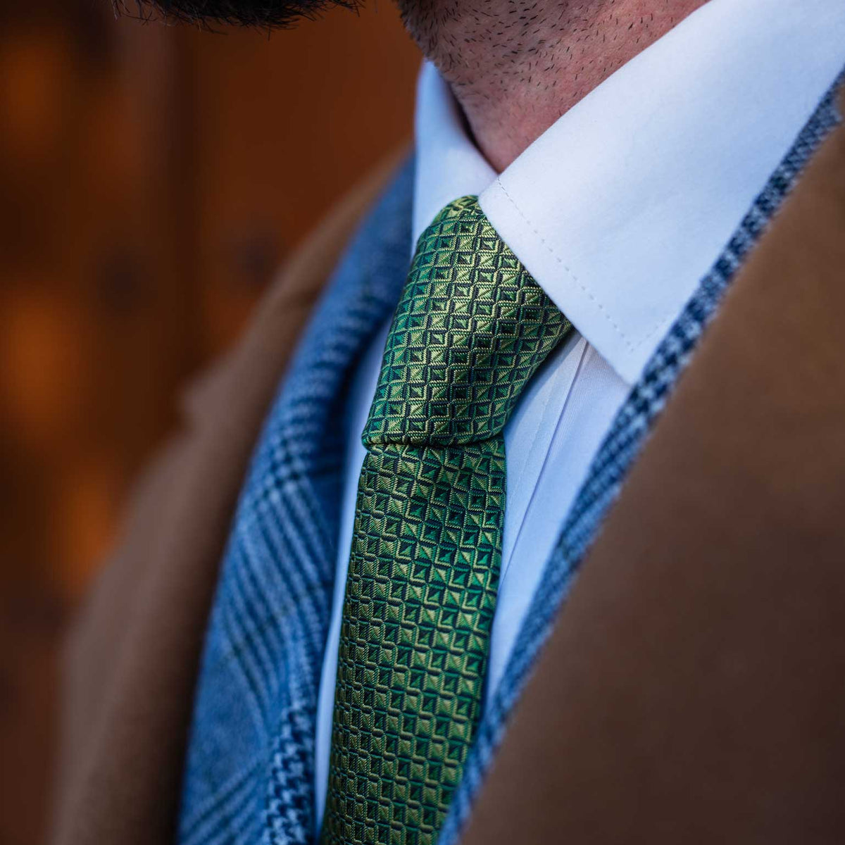 Men's Italian designer green silk necktie