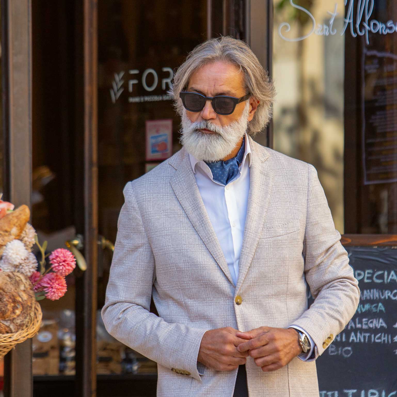 Italian Blue Patterned Silk Ascot Tie