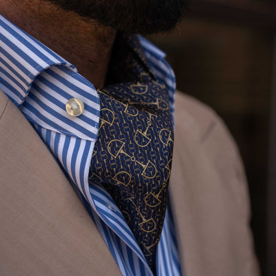 Men's luxury navy blue silk ascot cravat