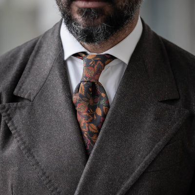 Luxury handmade black floral Italian madder silk tie