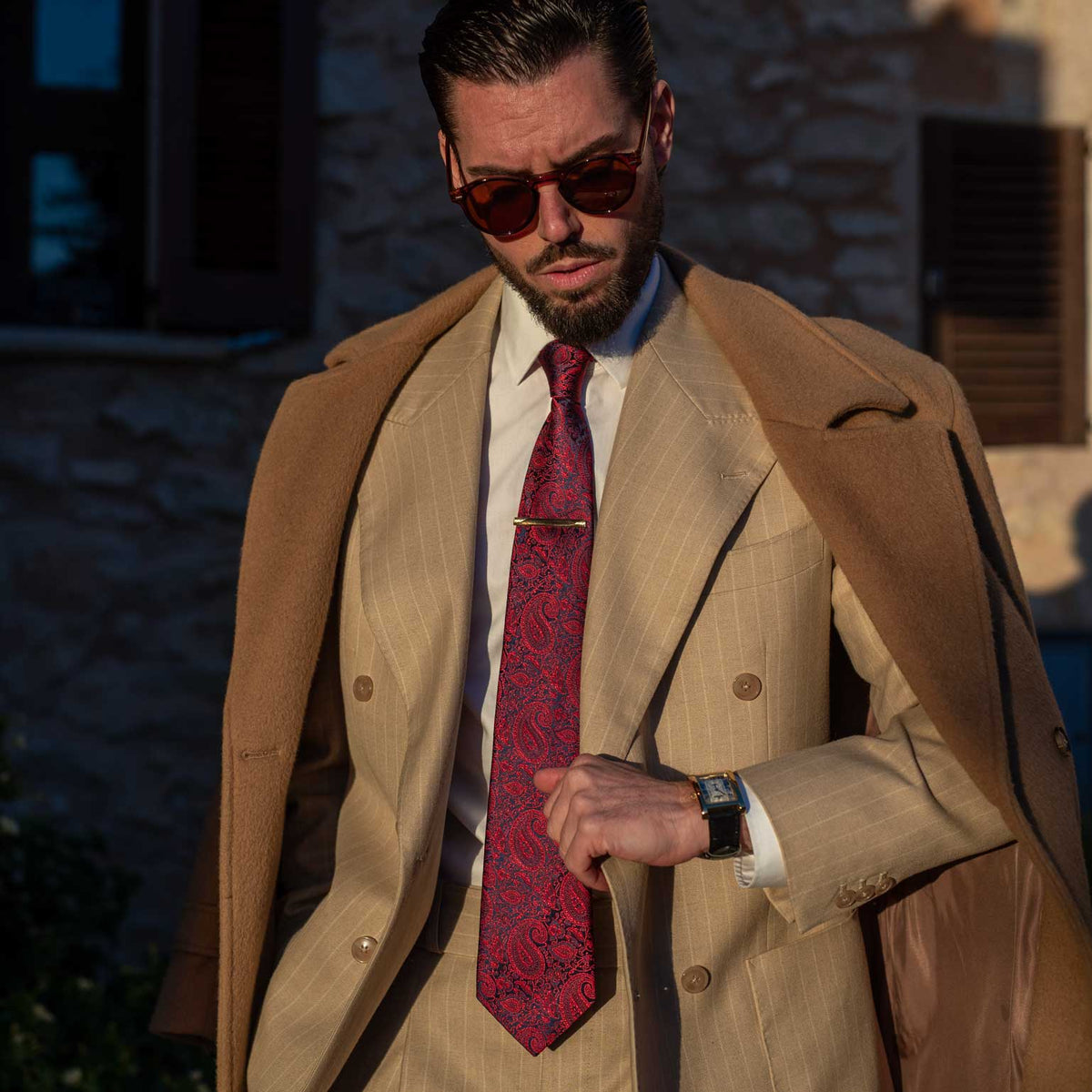 Handmade red pure silk Italian tie
