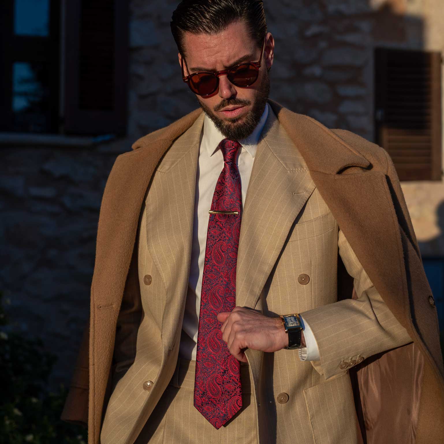 Red and Navy Paisley Italian Silk Tie