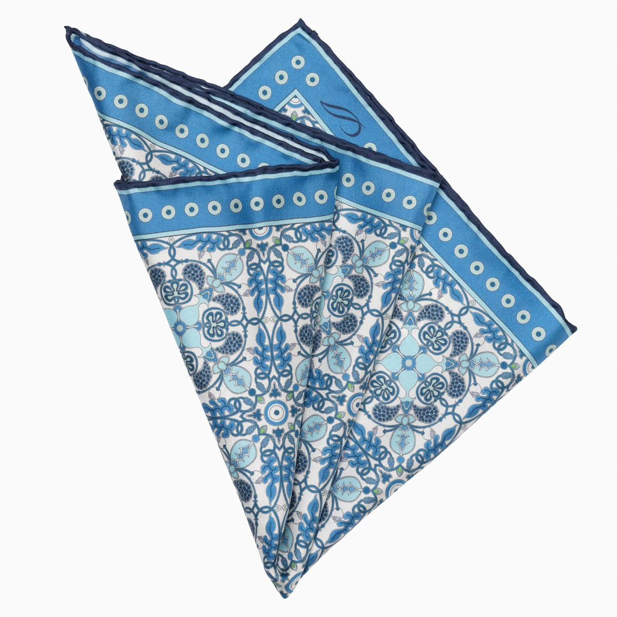 Blue Patterned Silk Italian Pocket Square