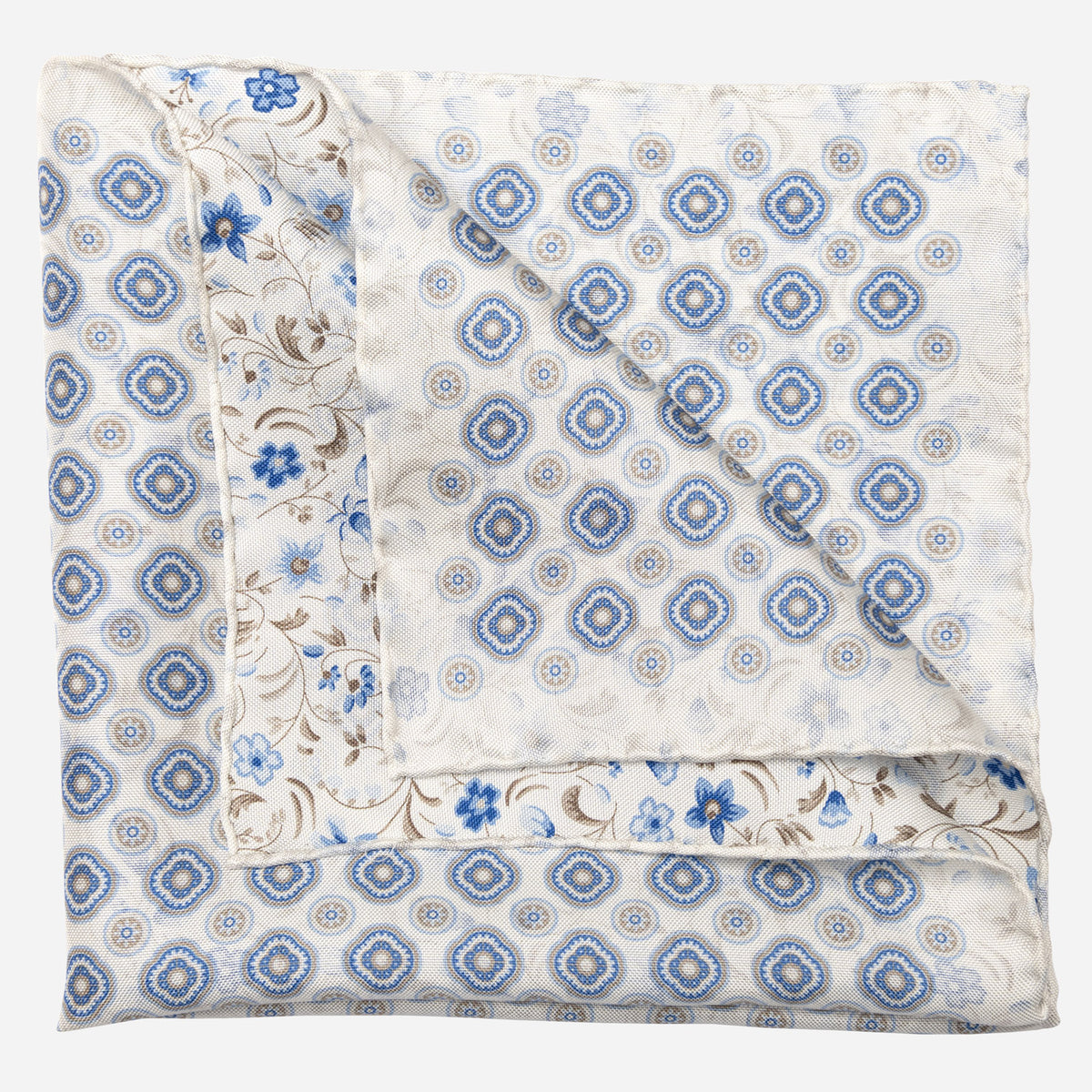 Blue Floral Double Sided Silk Pocket Square