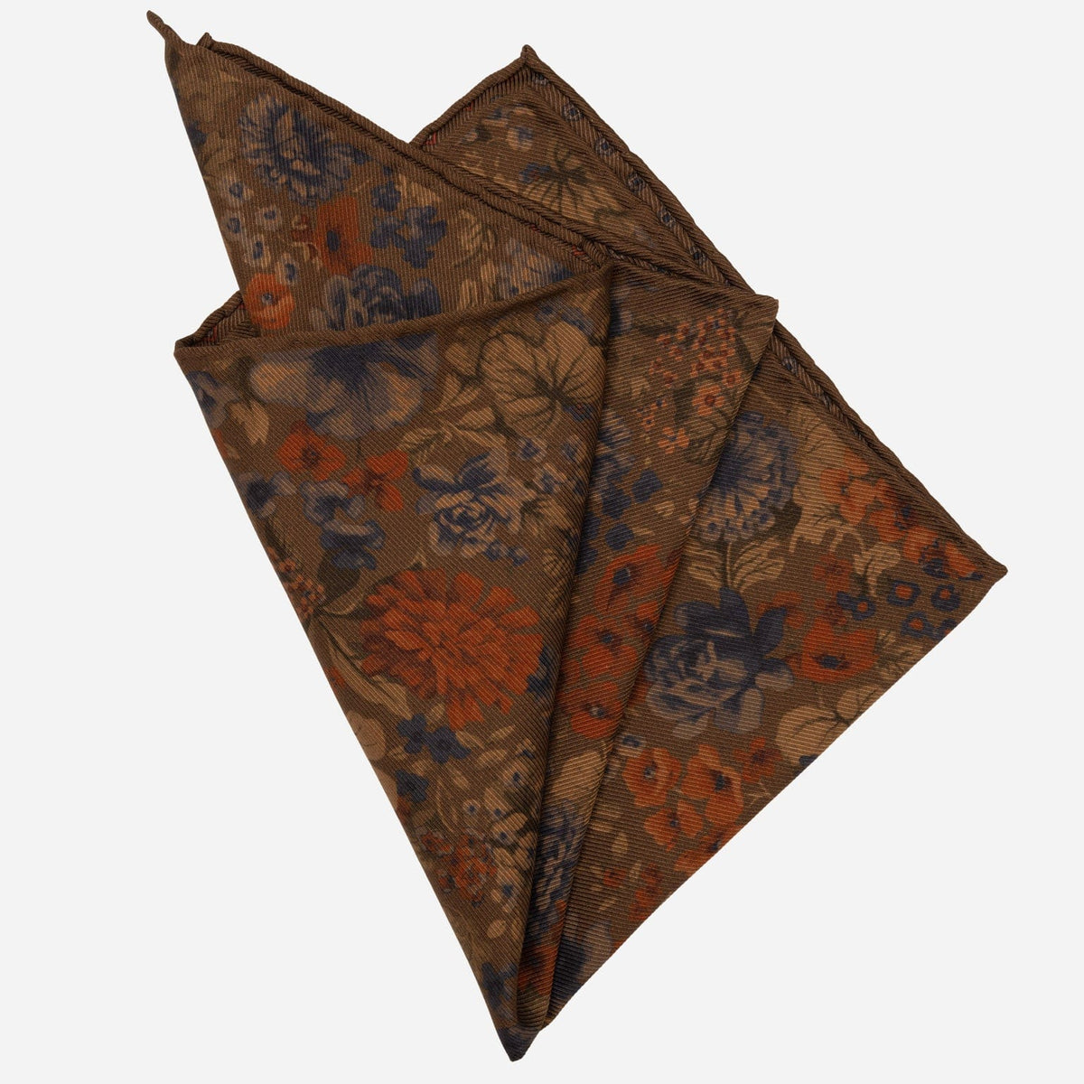 Double Sided Silk Pocket Square Floral Brown