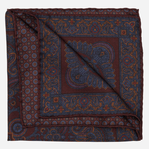 Burgundy Navy Madder Silk Pocket Square
