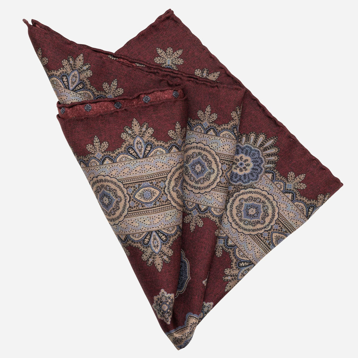 Double Sided Burgundy Silk Pocket Square