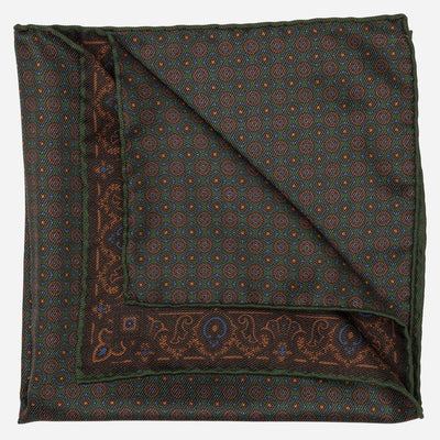 Green Brown Madder Silk Pocket Square