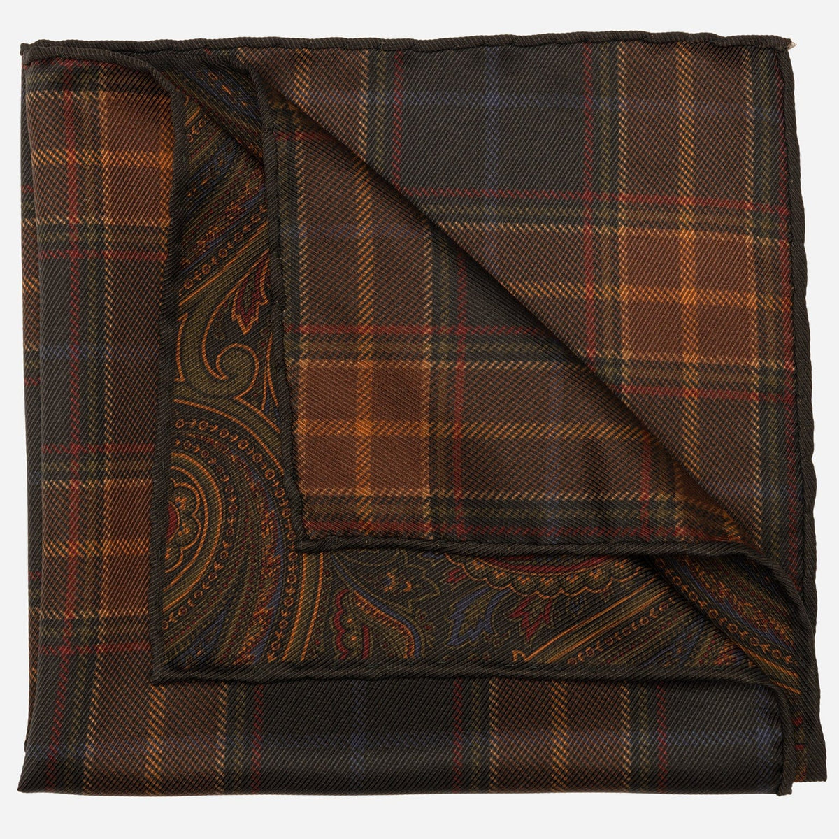 Double Sided Madder Silk Pocket Square Green