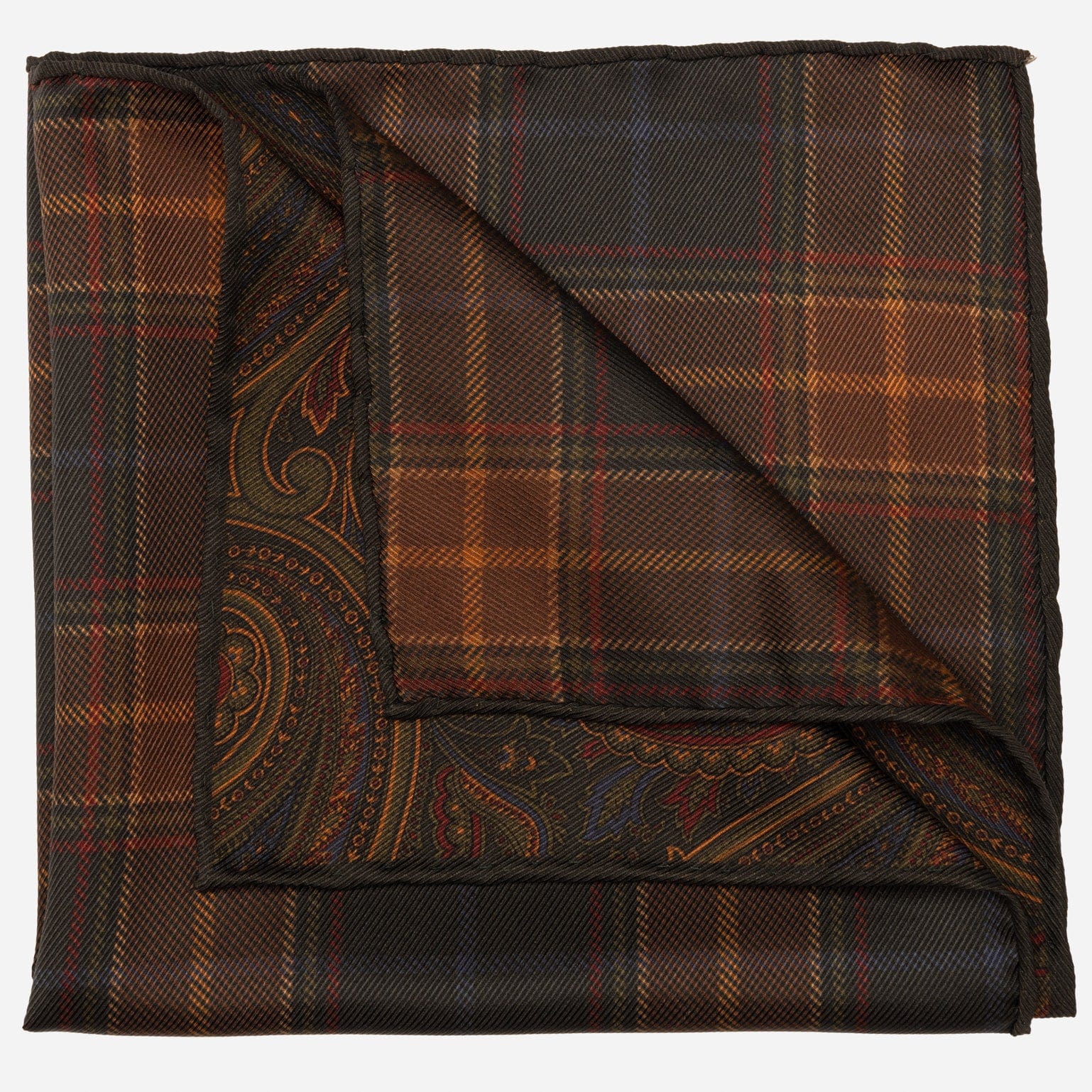 Double Sided Madder Silk Pocket Square Green