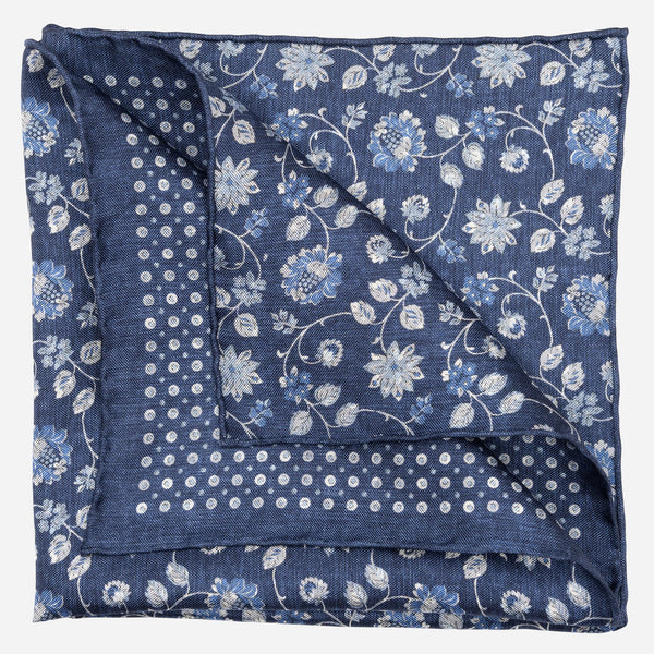 Navy Double Sided Silk Pocket Square